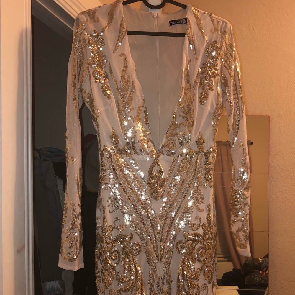 BOOHOO Gold sequin dress